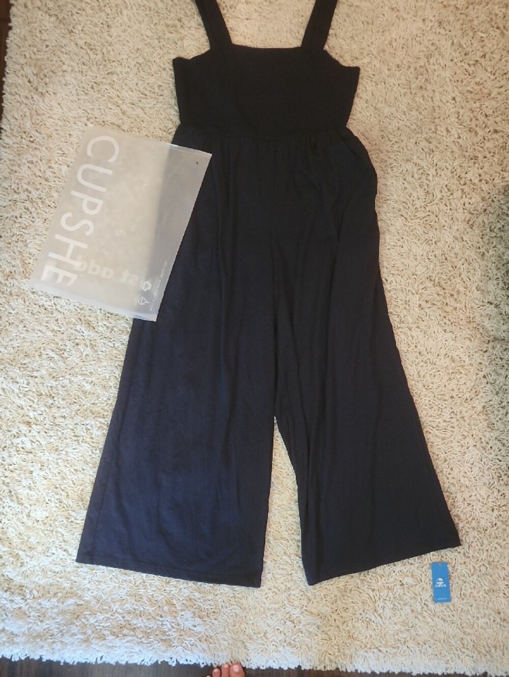 Cupshe Navy Smocked Square-Neck Wide-Leg Jumpsuit - Picture 9 of 13